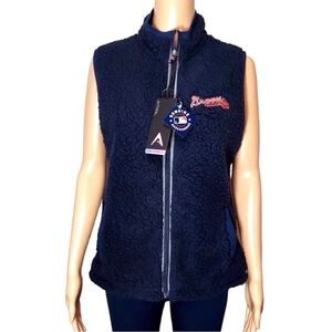 Atlanta Braves Womens Vest Size Large Blue Antigua Sherpa Fleece Zip Front New